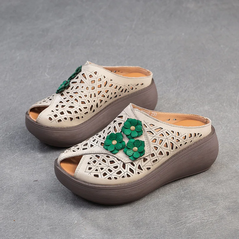 FLORAFLARE™ Peep‑Toe Cut‑Out Wedge Sandals 6