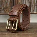 IronHide™ 3.8CM Handmade Men Leather Belt – Copper Buckle Vintage Cowhide Jeans Belt 5