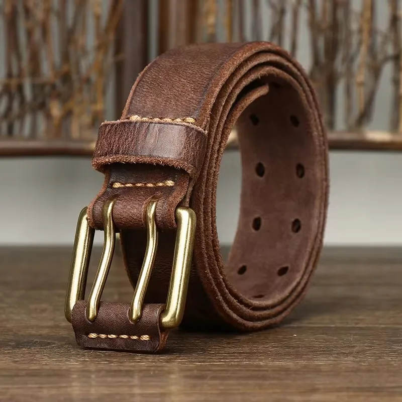IronHide™ 3.8CM Handmade Men Leather Belt – Copper Buckle Vintage Cowhide Jeans Belt 5