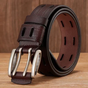 IronMark™ 3.8CM Genuine Leather Men Belt – Double Pin Buckle Cowboy Formal Belt 1