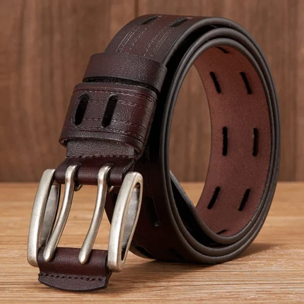 IronMark™ 3.8CM Genuine Leather Men Belt – Double Pin Buckle Cowboy Formal Belt 1