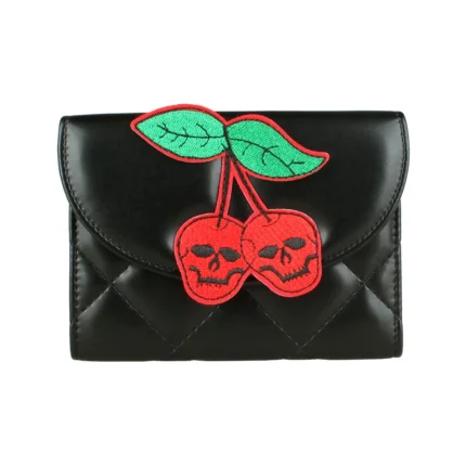 DeadlyChic™ Skull Cherry Trifold Wallet – Americana PU Leather Women’s Halloween Card Holder 1