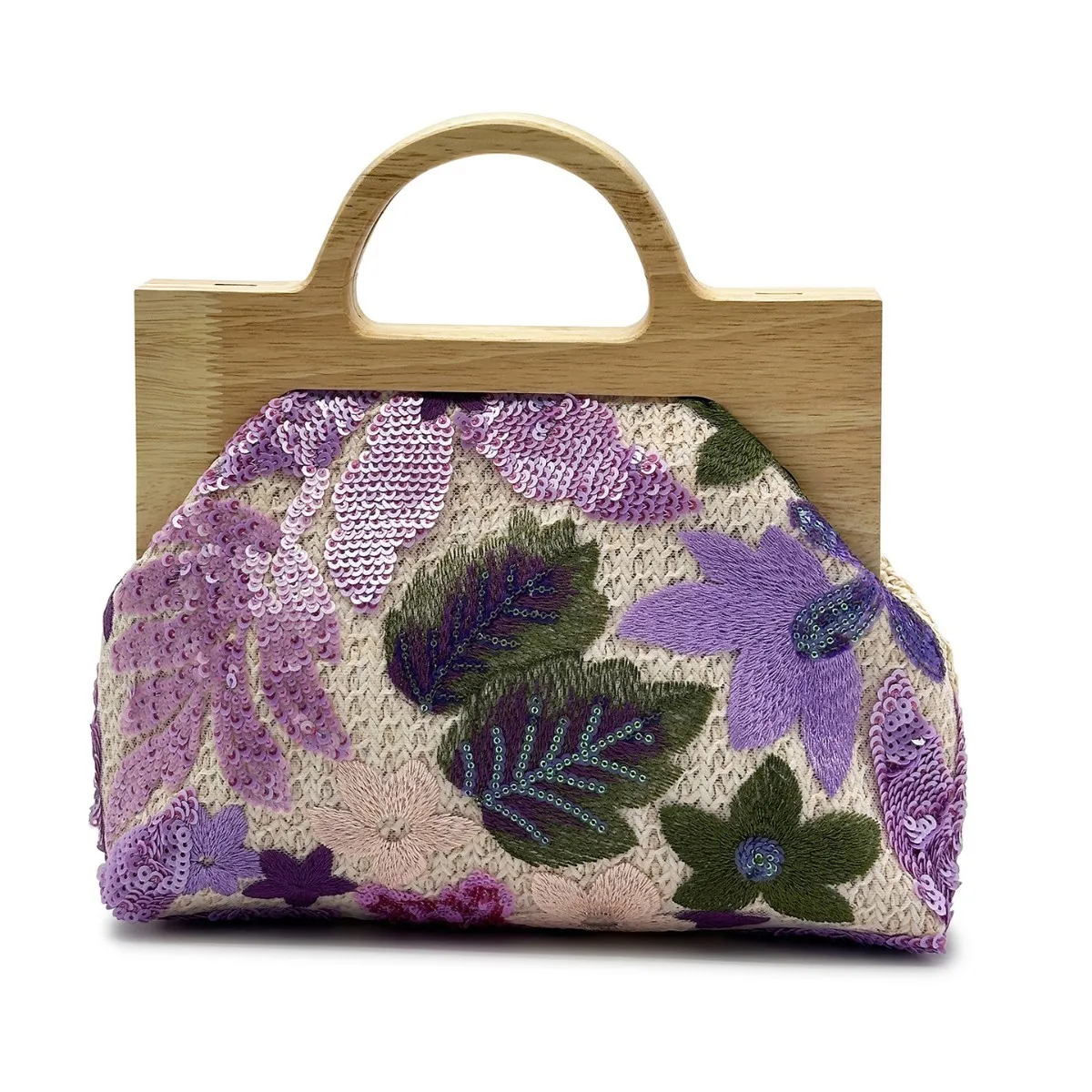 GlimmaBloom™ Sequin Embroidered Handbag – Wooden Handle Crossbody Summer Party Purse 6