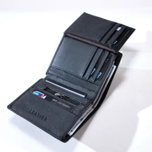 Genuine Leather RFID Wallet for Men – Vertical Short Wallet with Coin & Card Holders 1