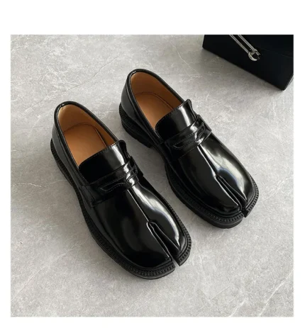 TabiForm™ Men's Split-Toe Patent Leather Loafers – Korean Street Style Thick Sole Tabi Shoes 8