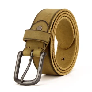 Top Cow™ 3.8CM Men's Vintage Leather Belt – Rusty Black Buckle Cowboy Jeans Belt 1