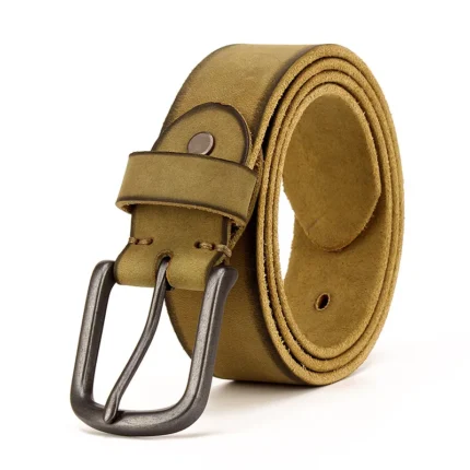 Top Cow™ 3.8CM Men's Vintage Leather Belt – Rusty Black Buckle Cowboy Jeans Belt 1