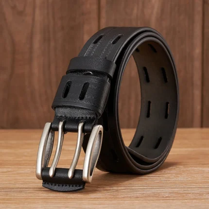 IronMark™ 3.8CM Genuine Leather Men Belt – Double Pin Buckle Cowboy Formal Belt 2