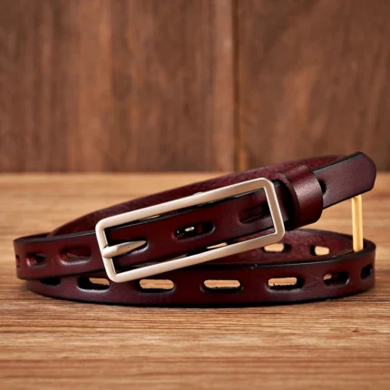 MINIBIND™ 1.2CM Thin Genuine Leather Women Belt – Dress Knot Strap with Pin Buckle 1