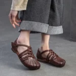 RomaWeave™ Women’s Retro Cowhide Roman Sandals Genuine Leather Weaving Hollow-out Women's Flat Shoes 5