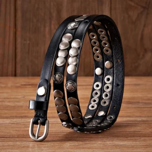 STRAPGLINT™ 1CM Women’s Genuine Leather Rivet Belt – Thin Punk Rivet Strap for Dresses & Jeans 1