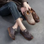 UNITYPUREMAX Women’s Autumn Retro Round‑Toe Leather Platform Sneakers 3