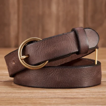 AURABELT™ 2.5CM Genuine Girls Cowhide Leather Belt – Copper Buckle Slim Belt for Women 1