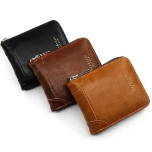 ClassicVault™ Vintage Zipper Wallet for Men – PU Leather Short Coin & Card Holder Purse 1