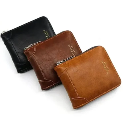 ClassicVault™ Vintage Zipper Wallet for Men – PU Leather Short Coin & Card Holder Purse 1