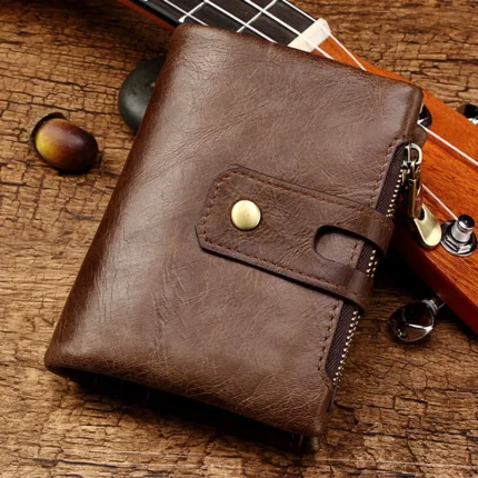 OldTown™ RFID Retro Leather Wallet – Genuine Cowhide Bifold with Zipper & Hasp for Men & Women 2