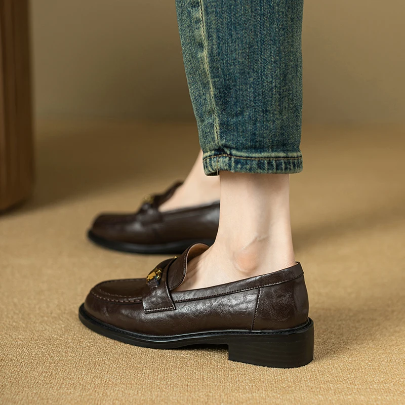 Lorelai™ Women’s Non-Slip Genuine Leather Square-Toe Retro Loafers - Metal Buckle (EU34-40) 14