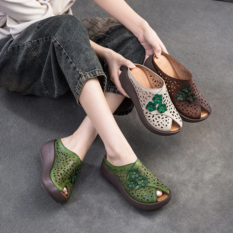 FLORAFLARE™ Peep‑Toe Cut‑Out Wedge Sandals 4