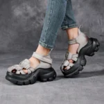 RomaLift™ Women's Retro Leather Gladiator Sandals – Closed Toe, Thick Sole Comfort 4