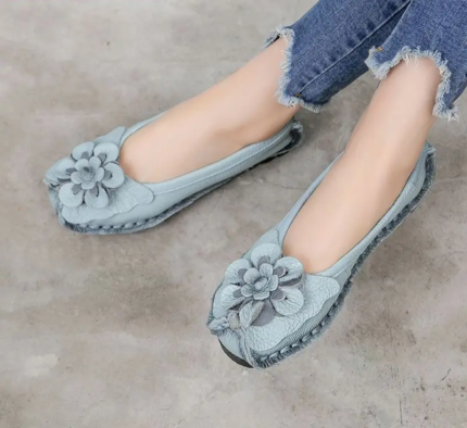 FloraEase™ Women’s Floral Genuine Leather Slip-On Flats | Spring & Autumn Casual