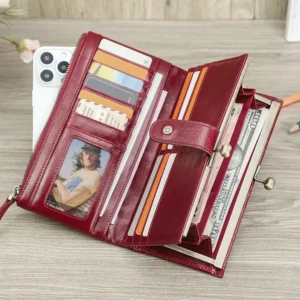 VintageLock™ Long Clutch Wallet for women – Genuine Leather Kiss Lock Italian Purse 1
