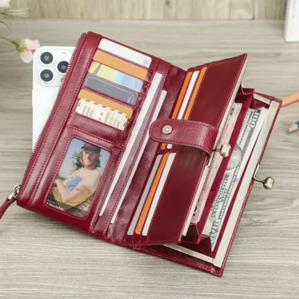 VintageLock™ Long Clutch Wallet for women – Genuine Leather Kiss Lock Italian Purse 1