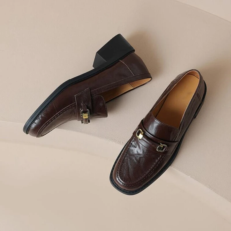 Lorelai™ Women’s Non-Slip Genuine Leather Square-Toe Retro Loafers - Metal Buckle (EU34-40) 3