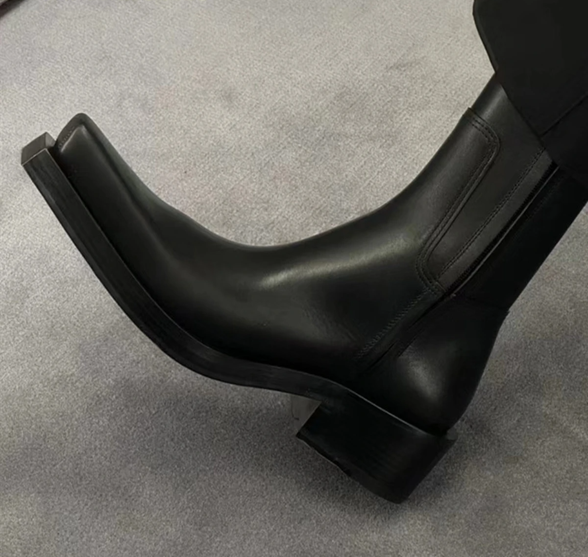 FORGEFRAME™ Mid-Tube Square Toe Leather Boots – Thick Heeled Statement Chelsea 3