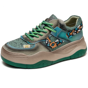 UNITYPUREMAX™ Women’s 5cm Chunky Leather Sneakers – Mixed Color, Spring/Autumn Lace-Up Shoe