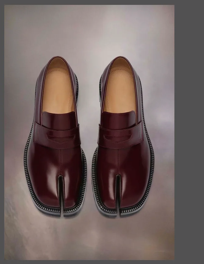 Men’s Tabi Slip-On Loafers – Split Toe Thick Sole Casual Leather Shoes 6