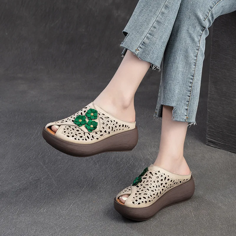 FLORAFLARE™ Peep‑Toe Cut‑Out Wedge Sandals 3