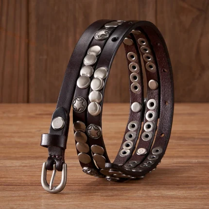 STRAPGLINT™ 1CM Women’s Genuine Leather Rivet Belt – Thin Punk Rivet Strap for Dresses & Jeans 2