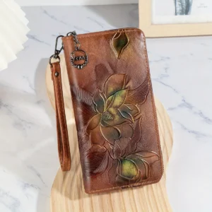 HeritageBloom™ Retro Embossed Clutch Wallet – Multi-Card PU Clutch with Phone Holder 1