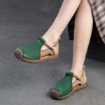 RetroBlend™ Women’s Mixed-Color Hollow Leather Sandals – Genuine Leather, Round Toe, Retro Style 2