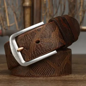VIPERCRAFT™ 3.8CM Serpentine Leather Belt – Genuine Cowskin Men’s Retro Fashion Belt 1