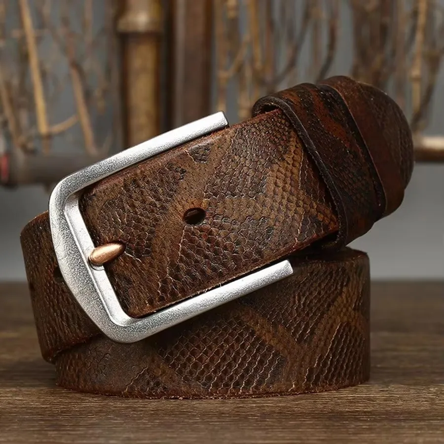 VIPERCRAFT™ 3.8CM Serpentine Leather Belt – Genuine Cowskin Men’s Retro Fashion Belt 1