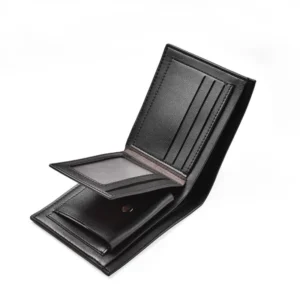 PU Leather Horizontal Wallet for Men – Solid Color Student Short Wallet with Card Slots & ID Window 1