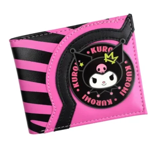 KuromiCharm™ Sanrio Kuromi Wallet – Cute Metal Design Short PU Purse with Zipper Pocket 1