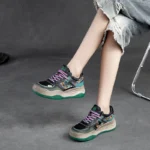 UNITYPUREMAX™ Women’s 5cm Chunky Leather Sneakers – Mixed Color, Spring/Autumn Lace-Up Shoe 6