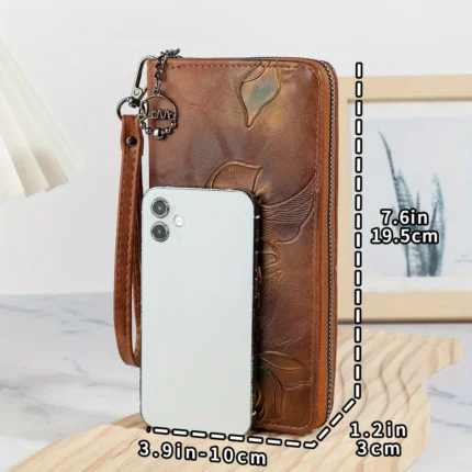 HeritageBloom™ Retro Embossed Clutch Wallet – Multi-Card PU Clutch with Phone Holder 2