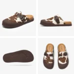 Women's Cow Leather Buckle Slippers – Handmade Cow Pattern Casual Flats 6