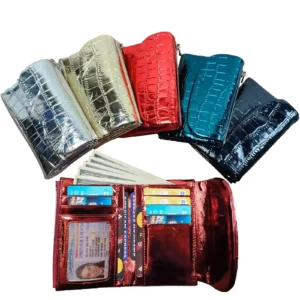 CrocLustre™ Women's Metallic Leather Short Wallet – Crocodile Pattern Genuine Cowhide Purse 1