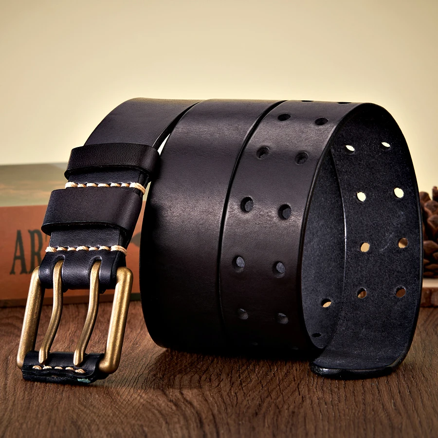 RustRidge™ 3.8CM Handmade Cowhide Leather Belt for Men – Copper Buckle Cowboy Belt 5