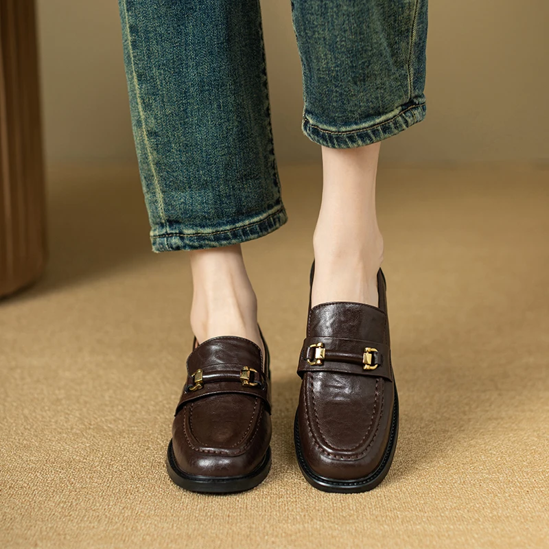 Lorelai™ Women’s Non-Slip Genuine Leather Square-Toe Retro Loafers - Metal Buckle (EU34-40) 15