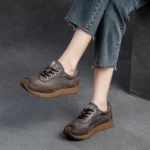 UNITYPUREMAX Women’s Autumn Retro Round‑Toe Leather Platform Sneakers 4