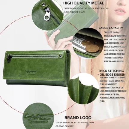 Eloria™ Genuine Leather Long Clutch Wallet – Women's Large Capacity Clutch Purse with Phone & Card Holder 2