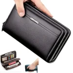 Men’s Long PU Leather Clutch Wallet – Large Zipper Purse with Phone & Card Holder 1