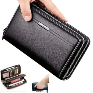 Men’s Long PU Leather Clutch Wallet – Large Zipper Purse with Phone & Card Holder 1