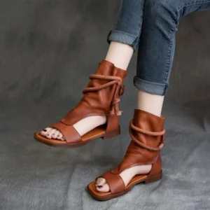 GladiaLuxe™ Women's Gladiator High-Top Sandals– Genuine Leather Open-Toe Summer Boots 1