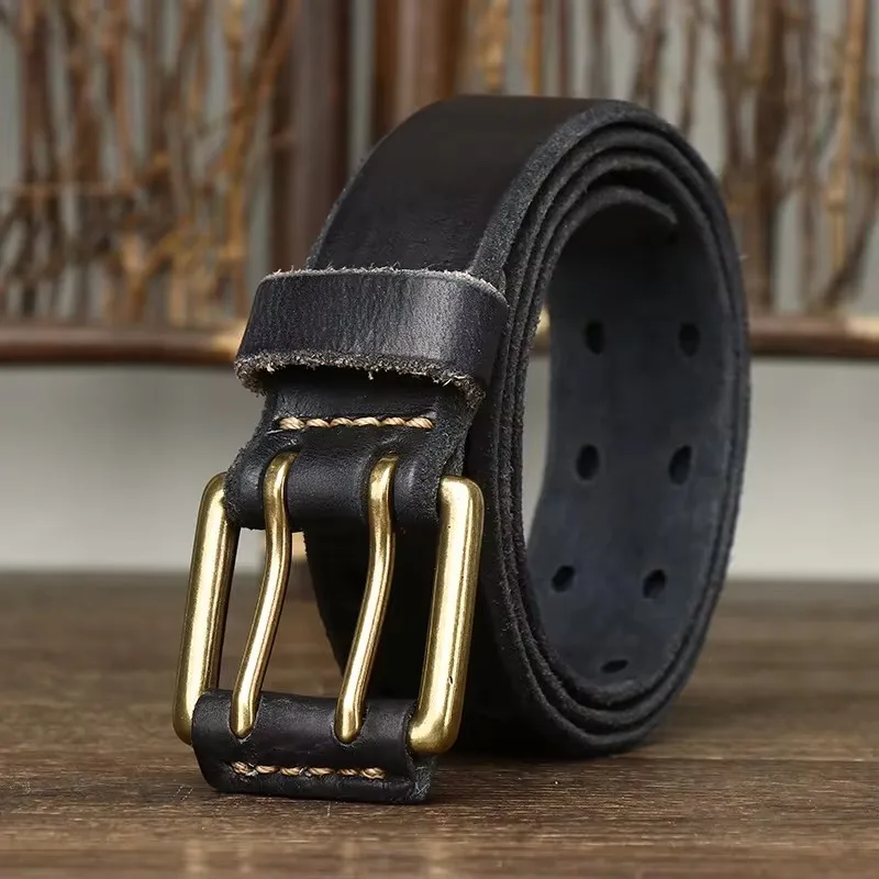 IronHide™ 3.8CM Handmade Men Leather Belt – Copper Buckle Vintage Cowhide Jeans Belt 6